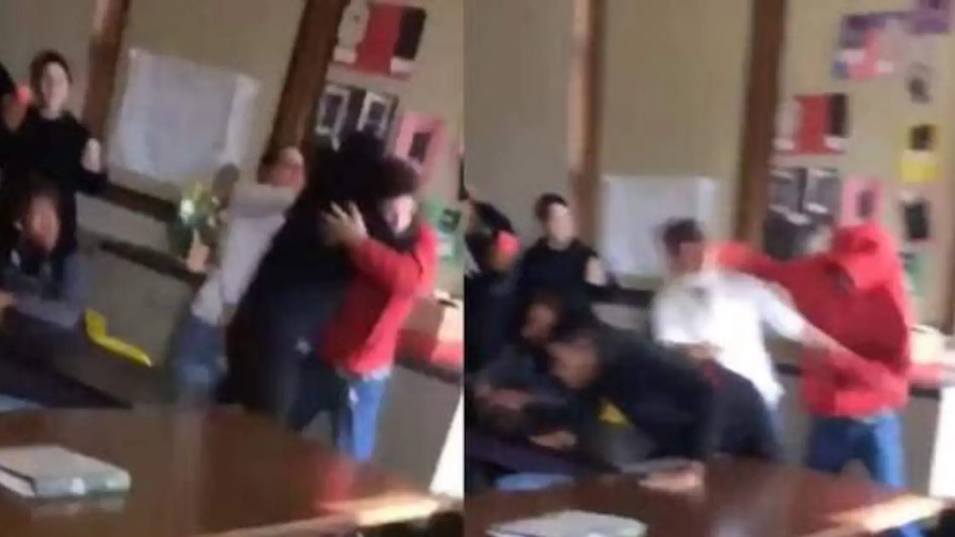 Alumno 'heroicamente' defiende a su maestra que fue agredida por otro estudiante